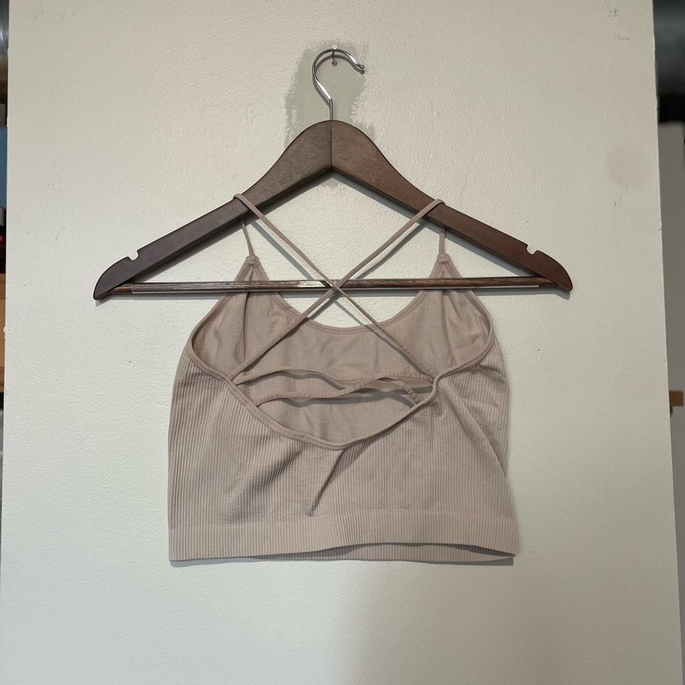 Tan Ribbed Crop Top - Picture 2 of 3